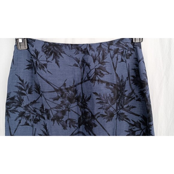 Dana Buchman Maxi Skirt Y2K Side Slit Blue Asian Print Size 4 Linen Silk Blend - Picture 5 of 13